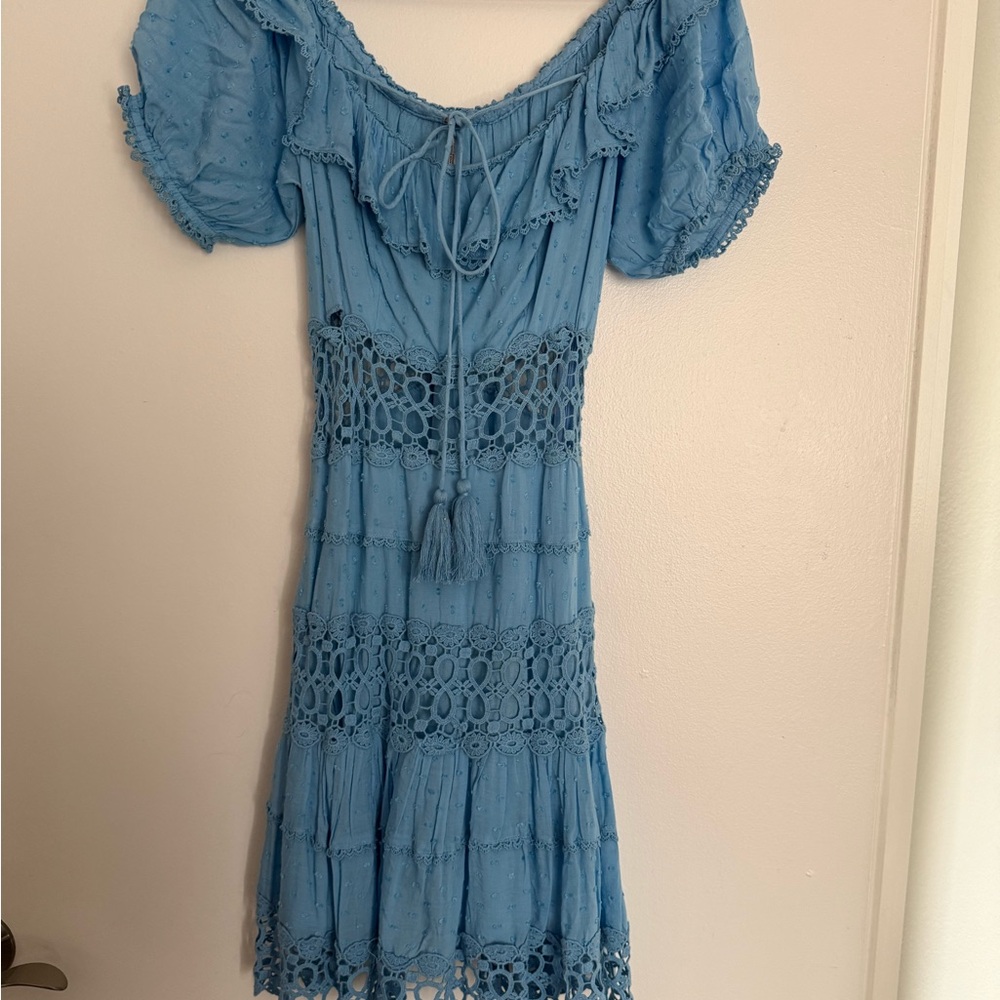 Blue Lace Off-Shoulder Dress